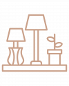 Home décor icon symbolizing custom built-in entertainment centers with bookshelves, cable management, and media storage cabinets.